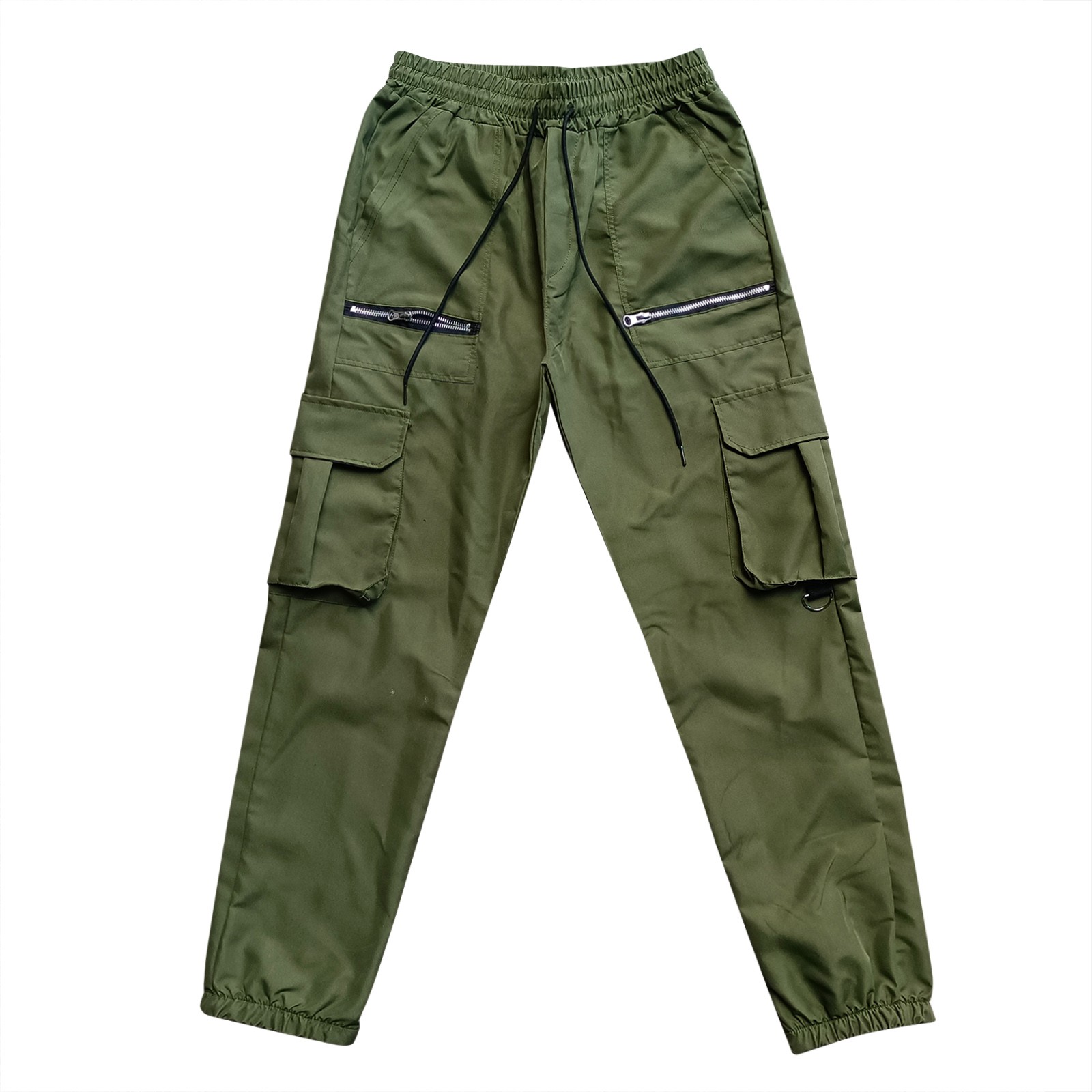 thumbnail image 4 of Pantalones de trabajo de color liso con cremallera para hombre: bolsillos grandes, cordones en los tobillos, estilo informal holgado, para negocios/deporte, poliéster, diseño con cintura ajustable., 4 of 8